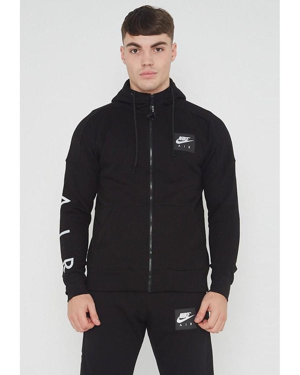 Nike Black Air Fleece Zip Through Hoodie for men