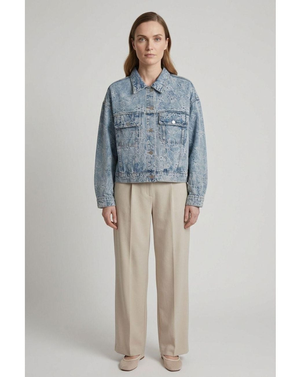 Izabel London Blue Floral Embroidered Relaxed Denim Jacket