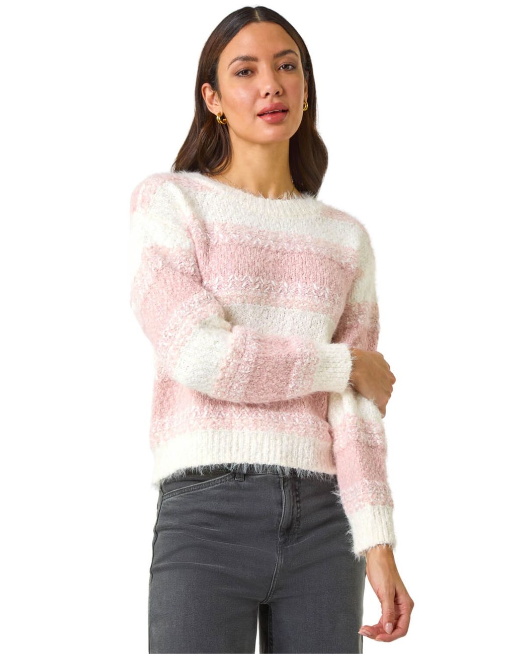 Roman White Contrast Shaded Stripe Jumper