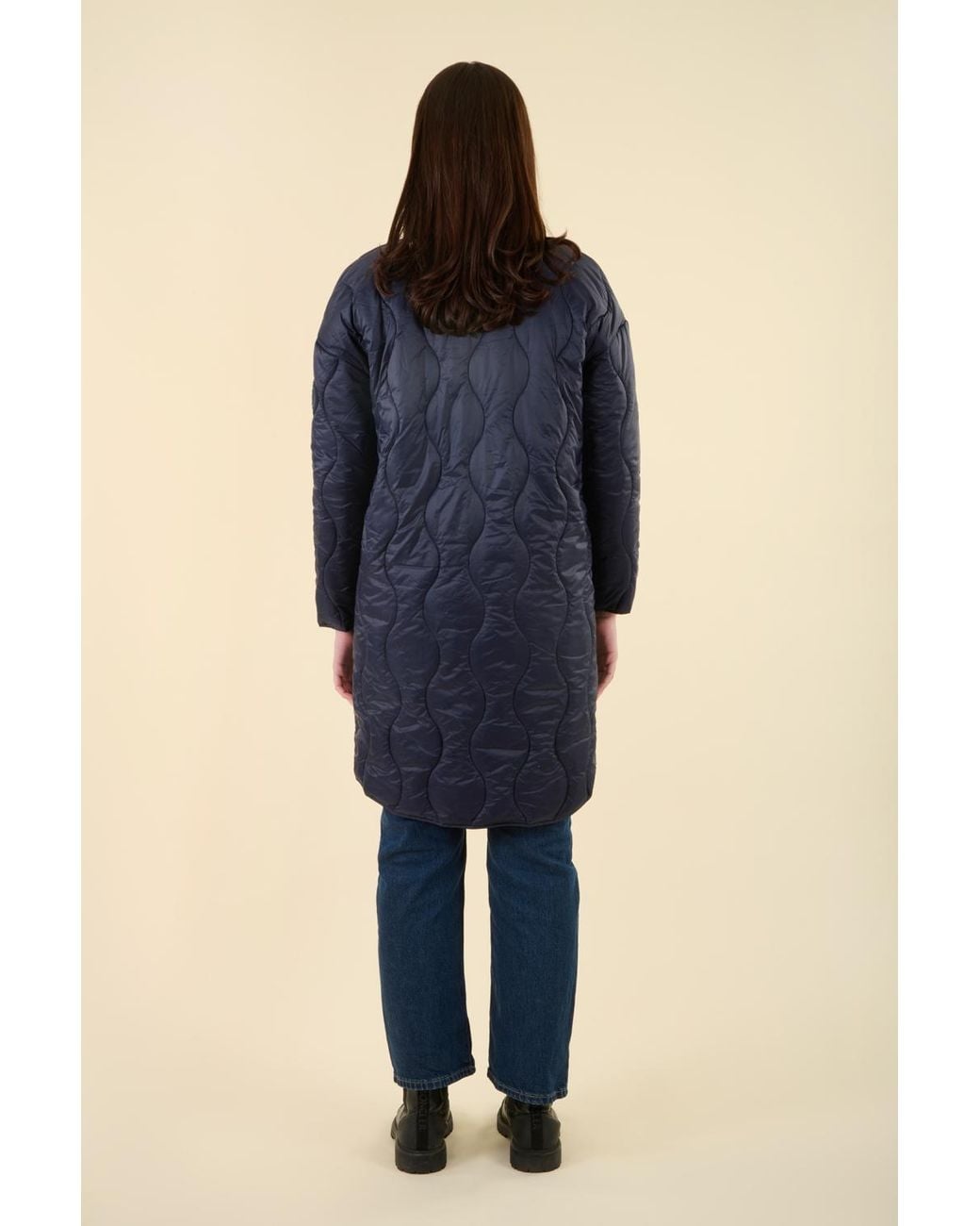 Harvey & Jones Blue Water Resistant Longline Onion Quilted Jacket Nylon