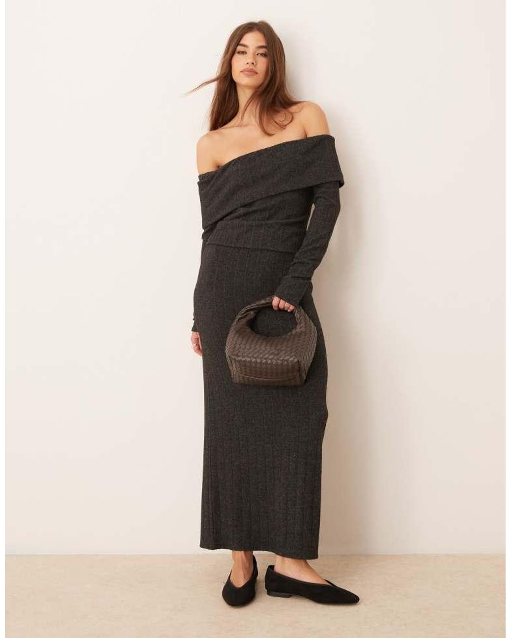 Miss Selfridge Black Chunky Brushed Rib Bardot Top