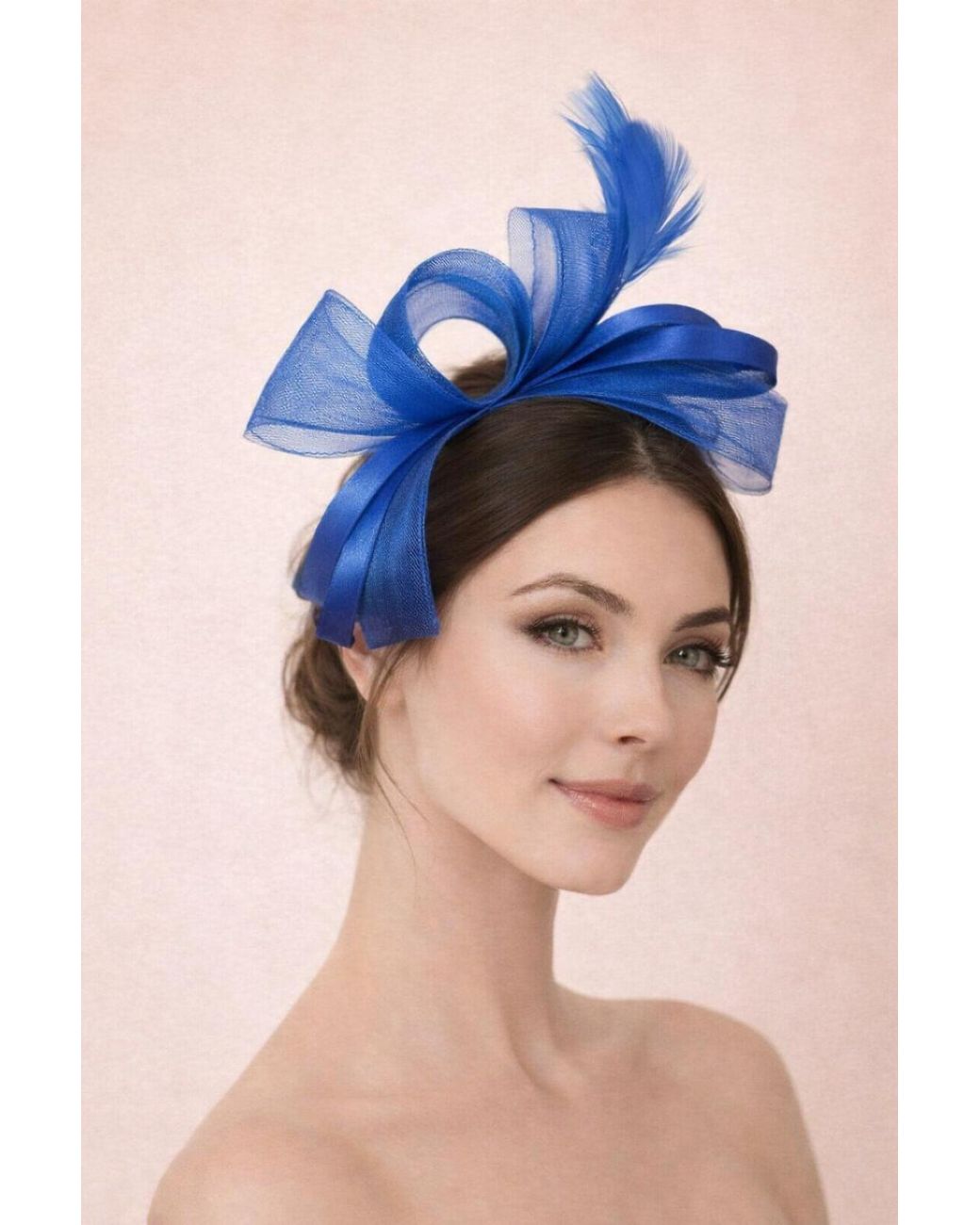 SVNX Blue Bow Shaped Fascinator With Satin Loops & Feathers