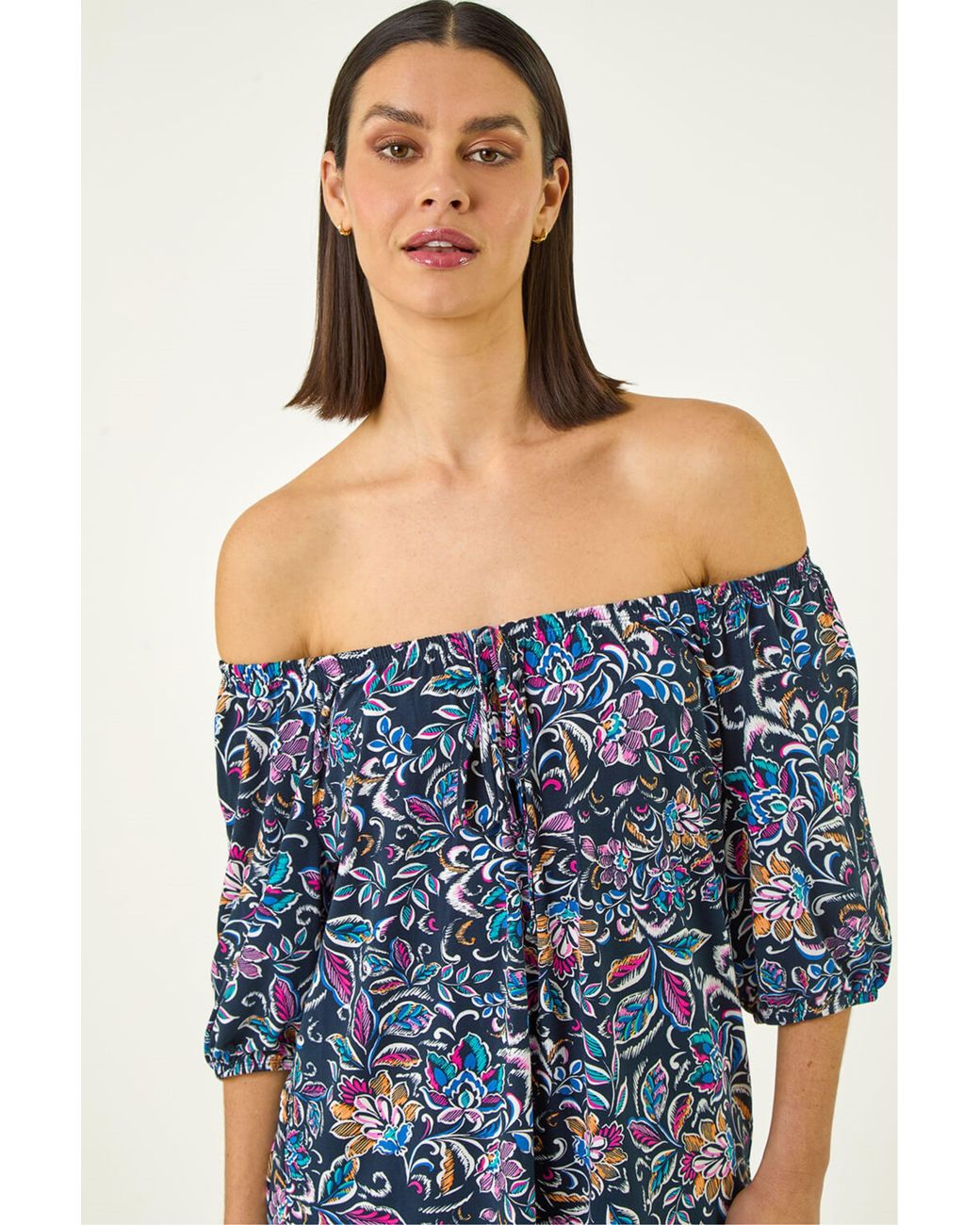 Roman Blue Floral Print Bardot