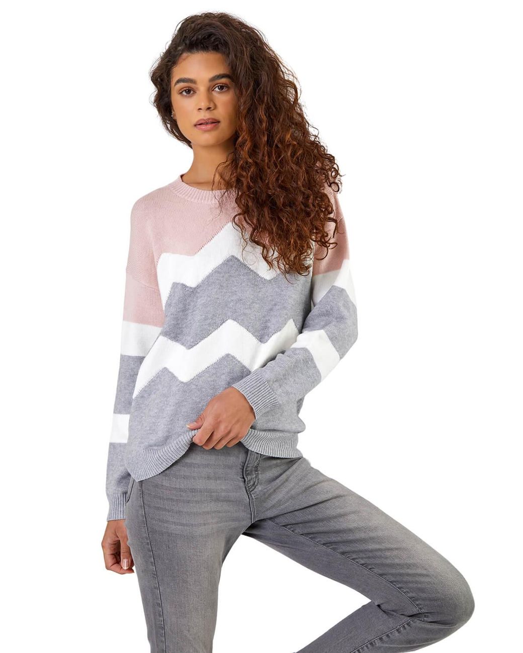 Roman Gray Zig Zag Contrast Jumper