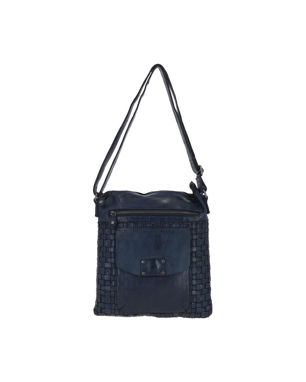 Ashwood Leather Blue 'Estasi' Woven Classic Large Vintage Crossbody Bag
