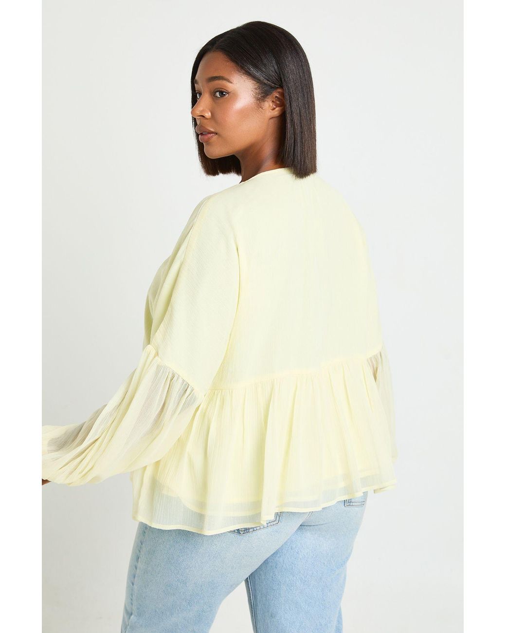Boohoo White Plus Chiffon Ruffle Plunge Blouse