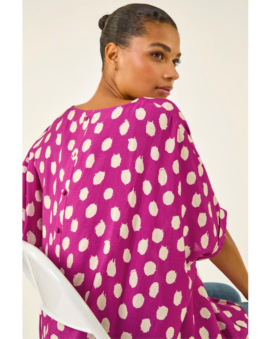 Roman Pink Polka Dot Button Back Top