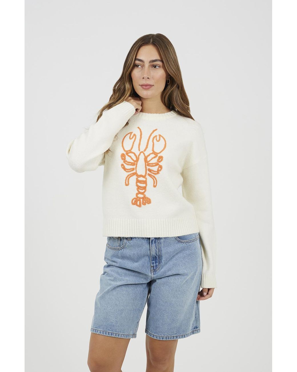 Brave Soul Blue Lobster Embroidered Jumper