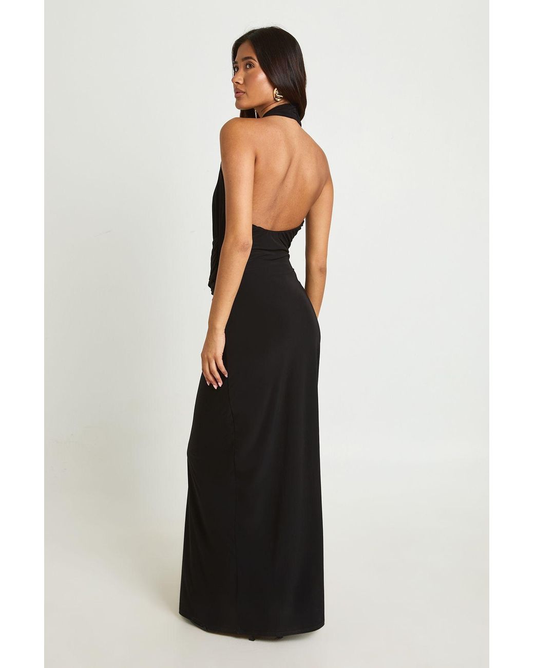 Boohoo Black Drape Front Low Back Maxi Dress