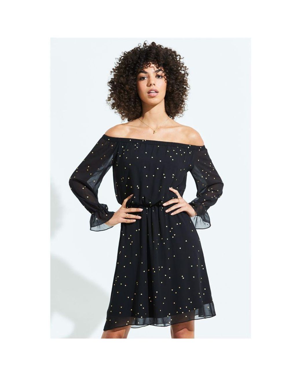 Sosandar Blue Geometric Print Elastic Waist Bardot Dress