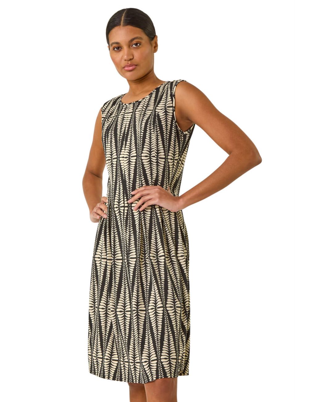 Roman Black Abstract Print Panel Detail Dress