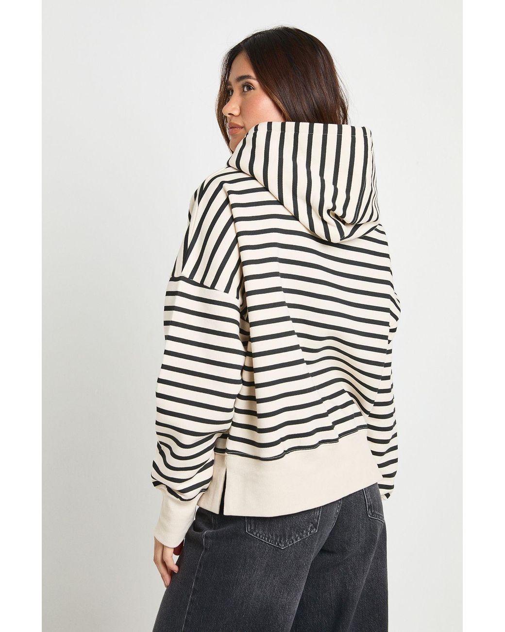 Boohoo Natural Stripe Oversized Hoodie