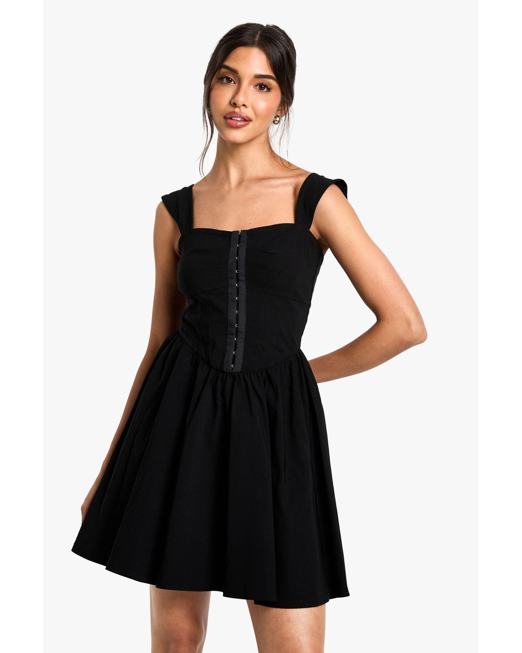 Boohoo Black Hook & Eye Detail Strappy Mini Dress
