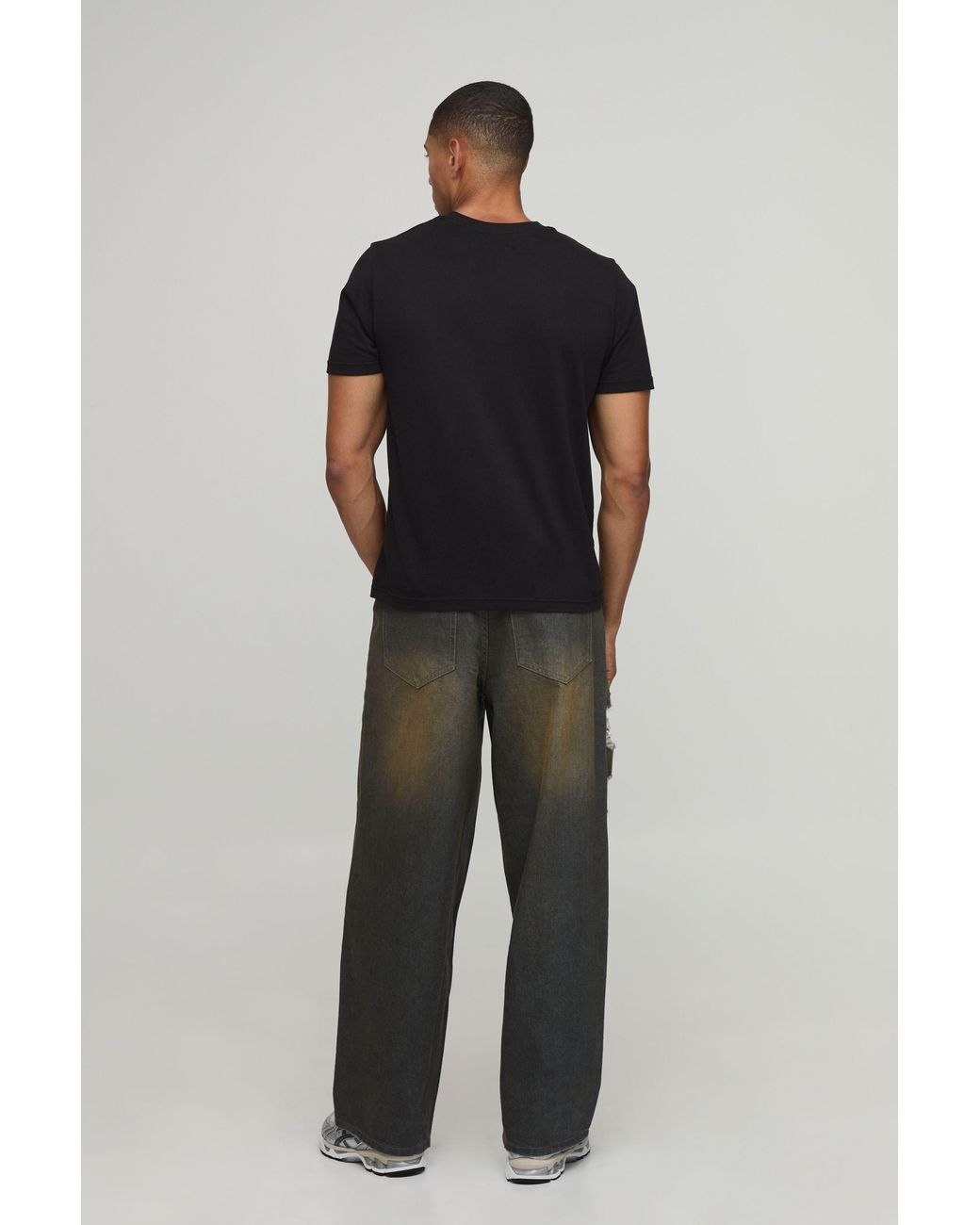 BoohooMAN Black Tinted Extreme Ripped Baggy Fit Jeans for men