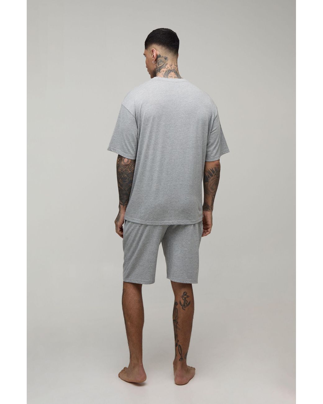 BoohooMAN Gray Tall Dash Oversized T-Shirt & Loungewear Short Set for men