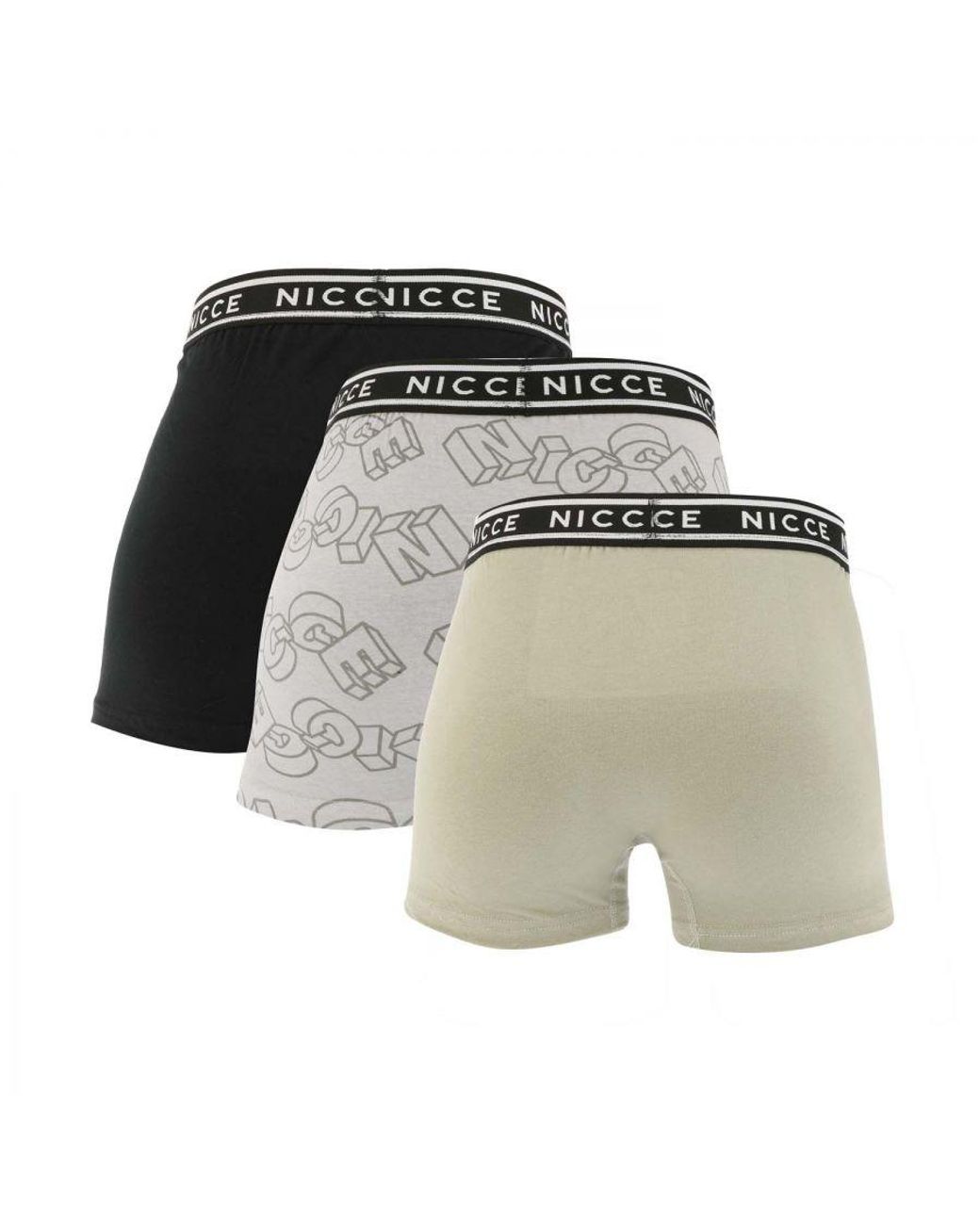 Nicce London White Multi 3-Pack Cotton Rich Boxer Briefs With Logo Waistband And Assorted Designs for men