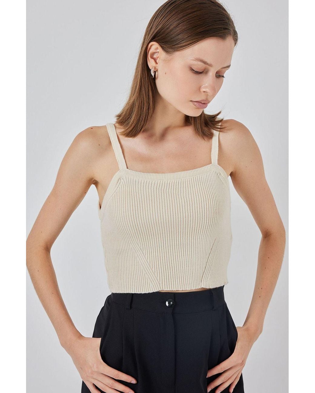 Bigdart Gray Square Collar Ribbed Knit Crop Top