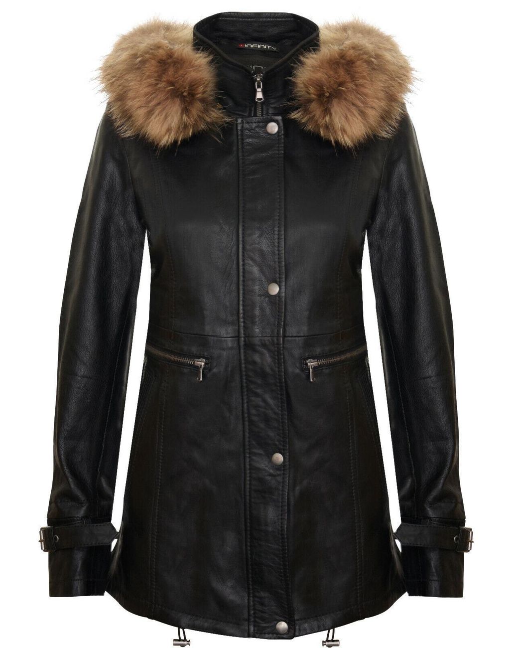 Infinity Leather Black Warm Hooded Parka Jacket-Northwich