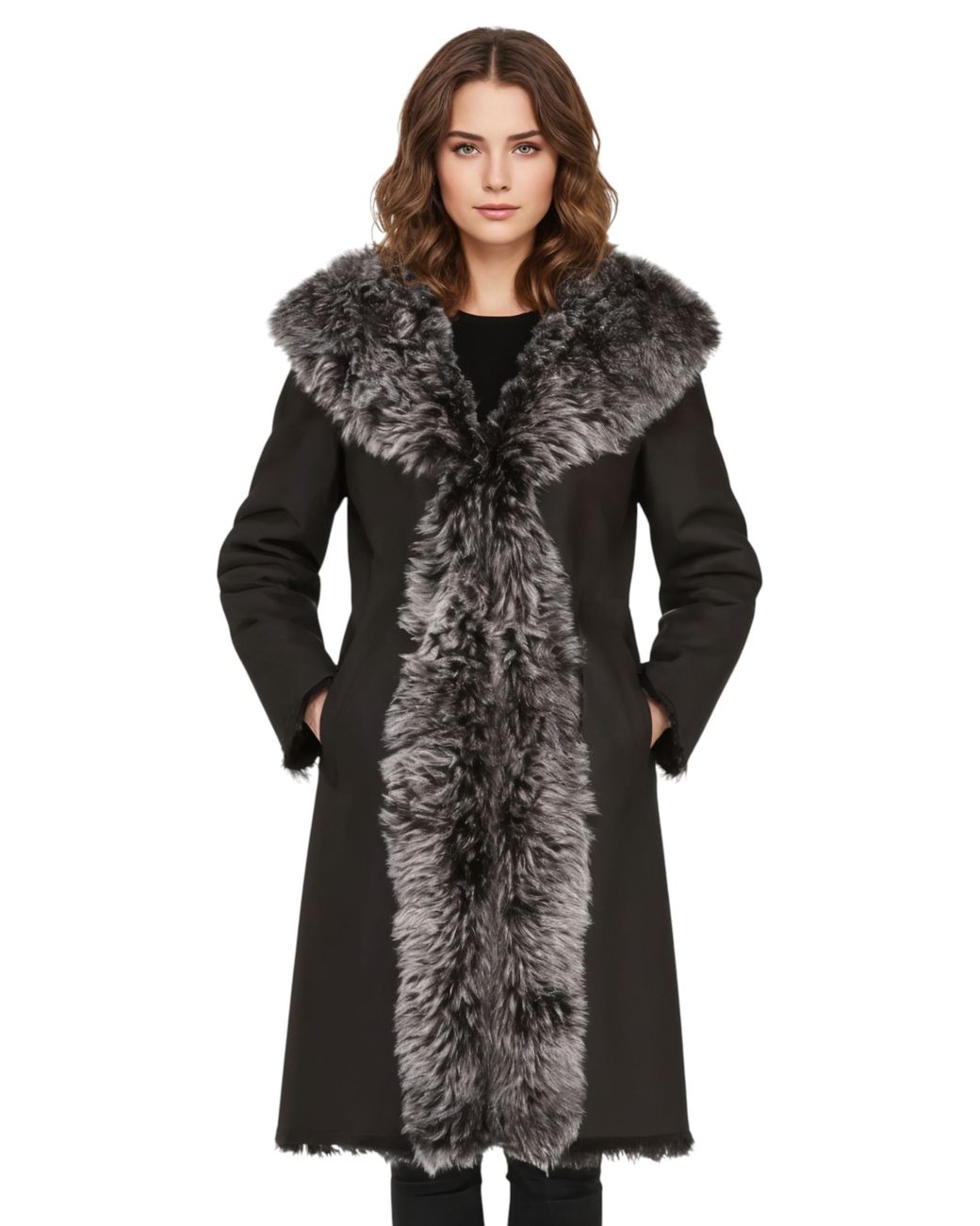 Infinity Leather Black Toscana Real Sheep Hooded Trench Coat