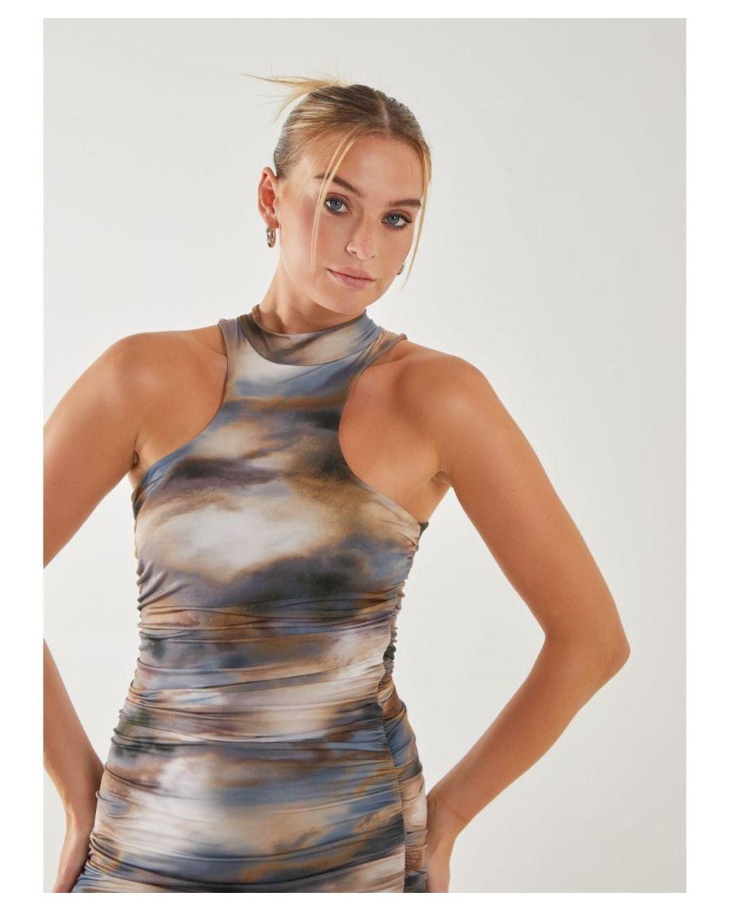 Pink Vanilla White Printed Galaxy Scooped Racer Mini Dress