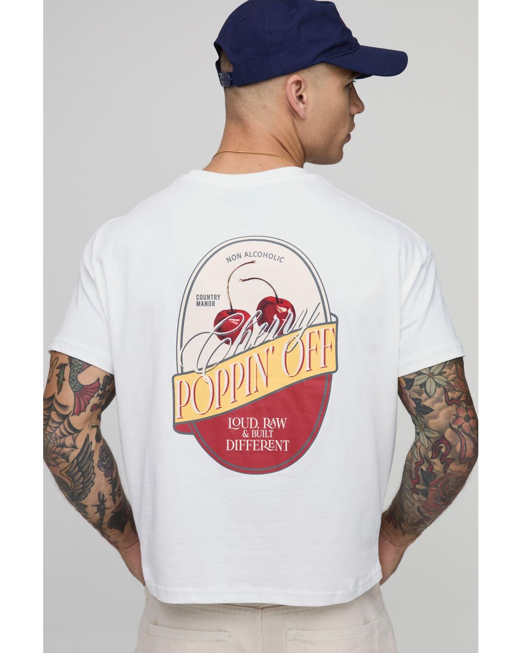 BoohooMAN White Oversized Shrunken Cherry Print T-Shirt for men