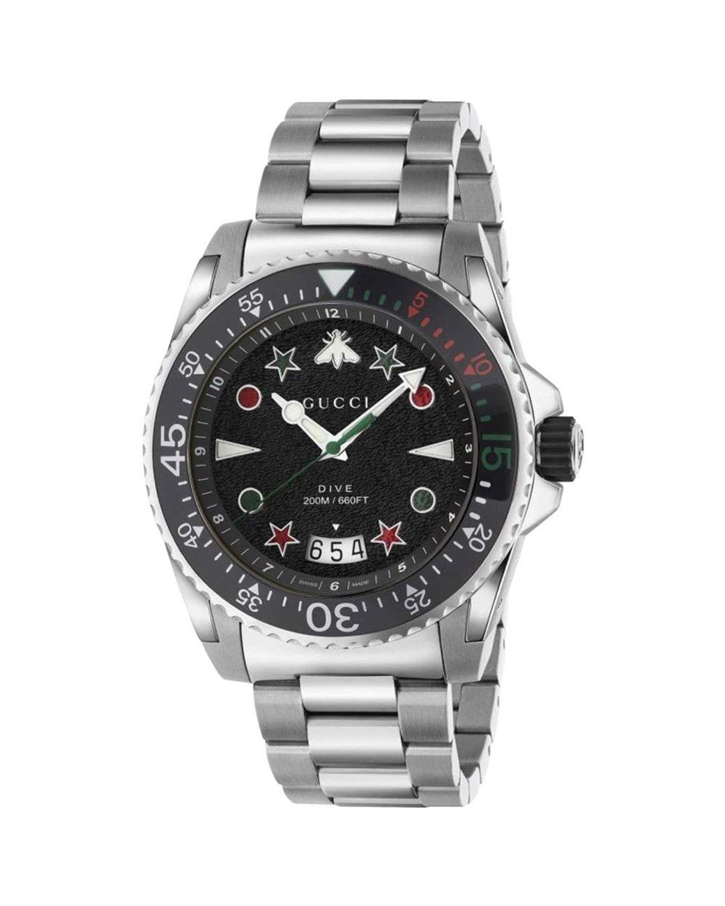 Gucci Metallic Swiss Dive Stainless Steel Bracelet Watch 45mm for men
