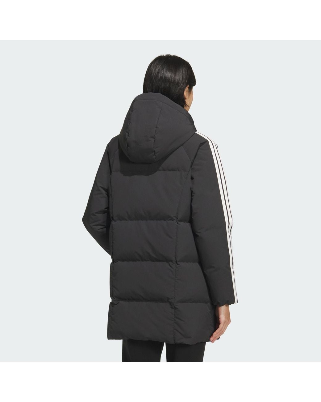 Adidas Black 3 Stripes Mid Length Down Jacket