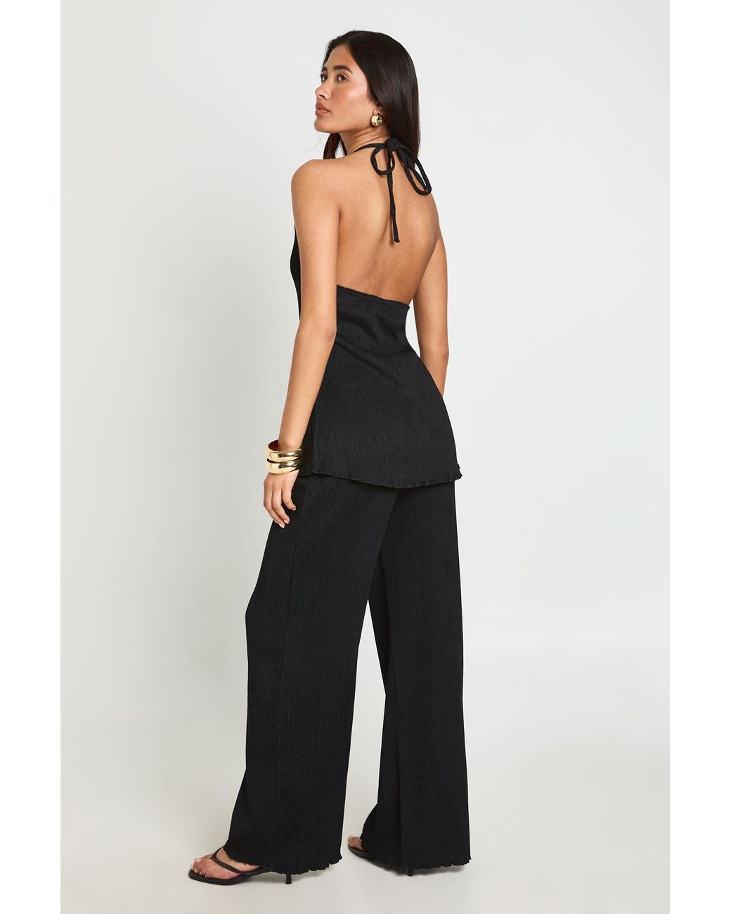 Boohoo Blue Plisse Wide Leg Trouser