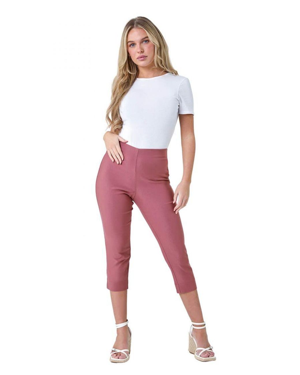 Roman Petite Red Cropped Stretch Trouser Capri Summer Leggings 3/4 Pedal Pushers