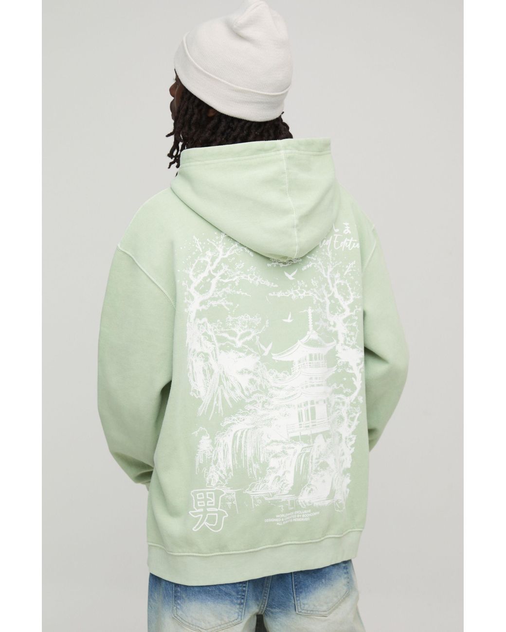 BoohooMAN Green Washed Oversized Limited Edition Pagoda Hoodie Cotton for men