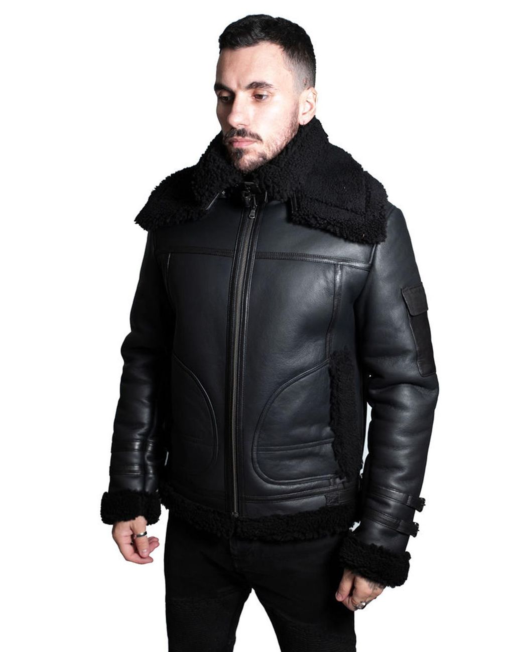 Infinity Leather Black Retro Biker Sheepskin Jacket-Avignon for men