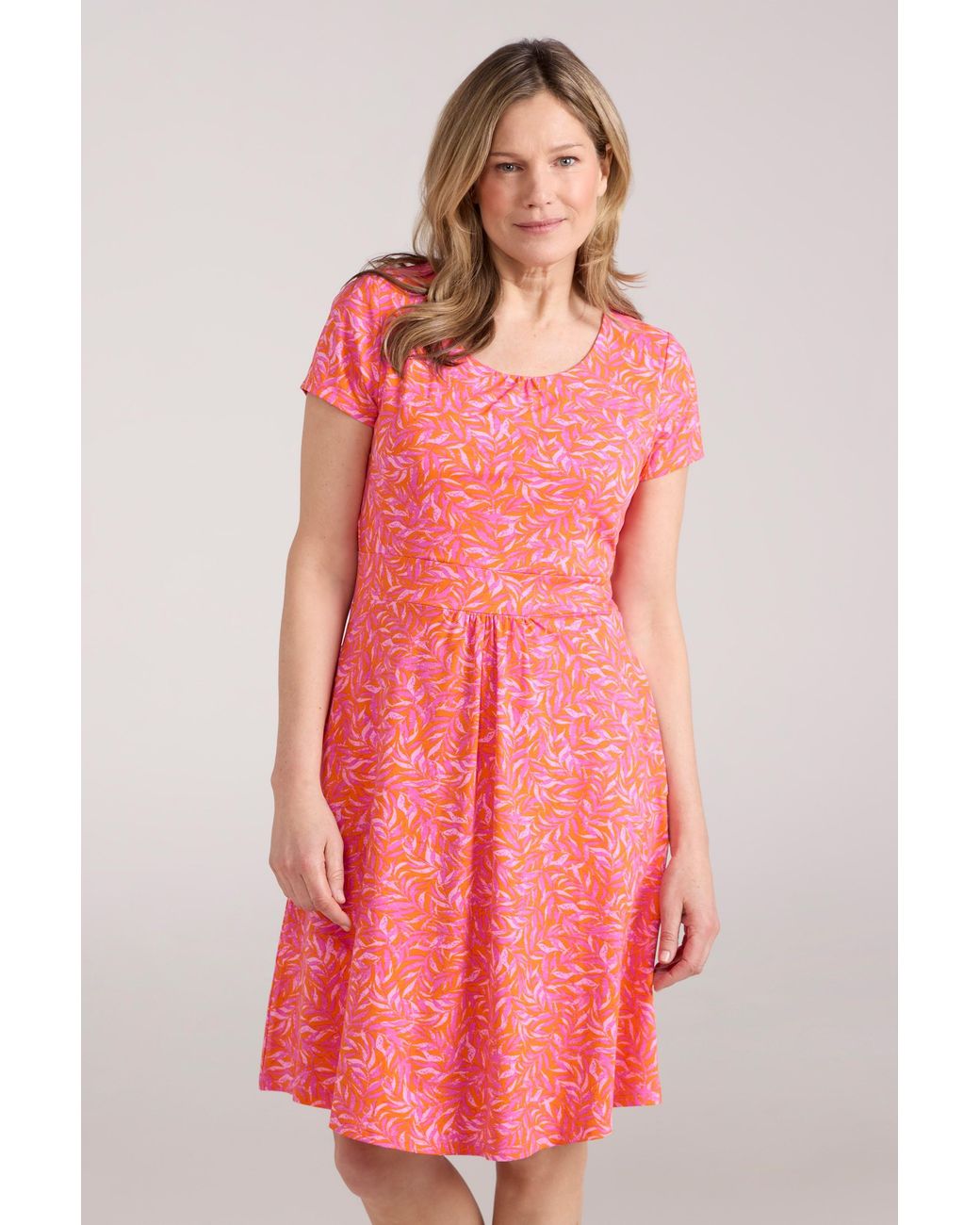 Mountain Warehouse Pink Orchid Patterned Uv Summer Dress With Side Pockets Holiday Beach Cotton