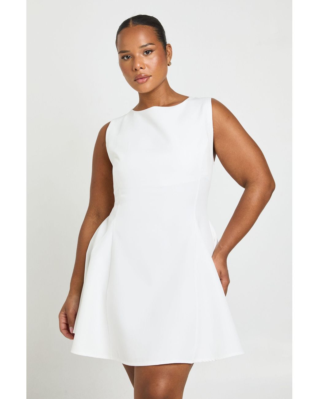 Boohoo White Plus Pleated Hem Skater Dress