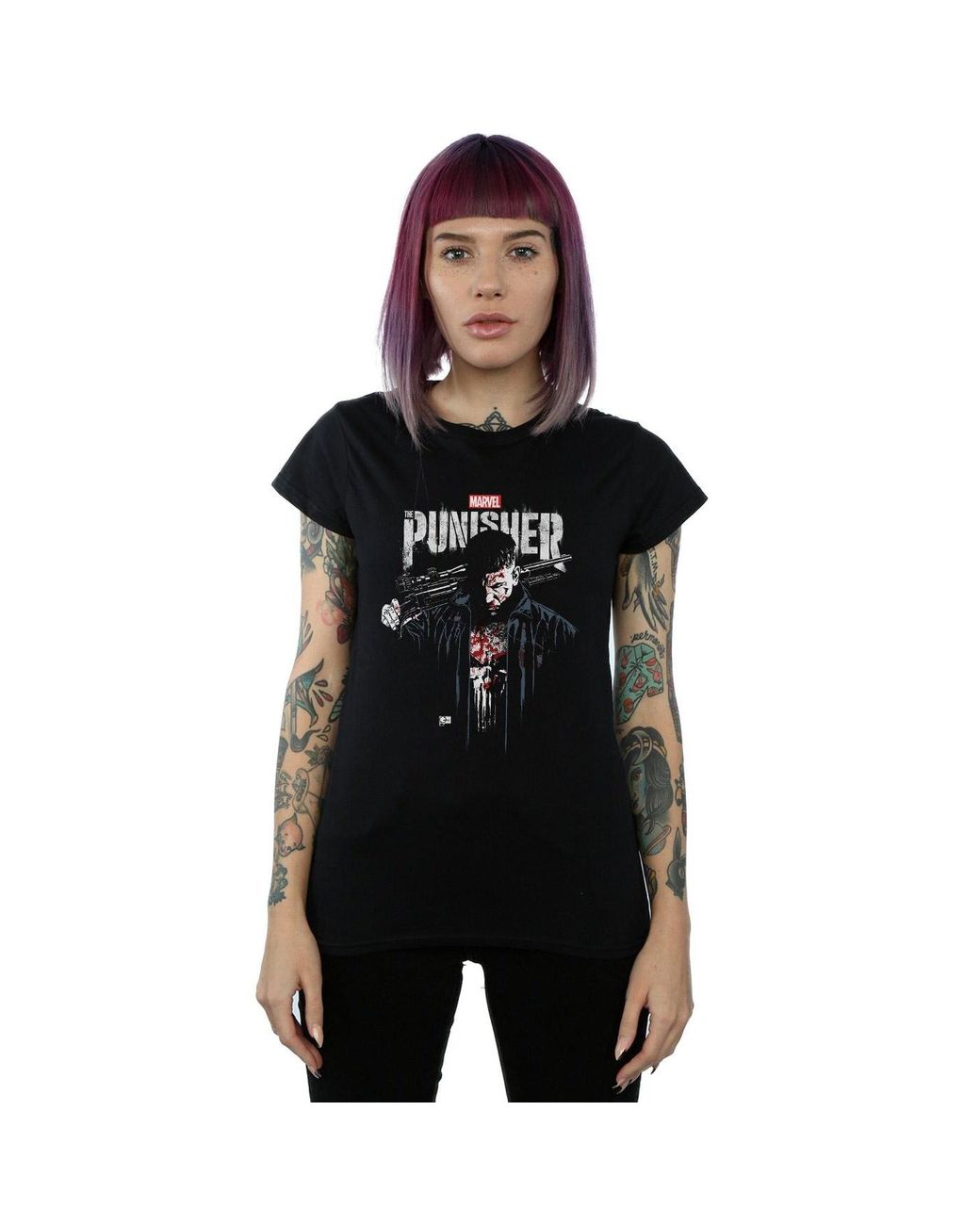 Marvel Black Ladies The Punisher Tv Series Frank Castle Cotton T-Shirt