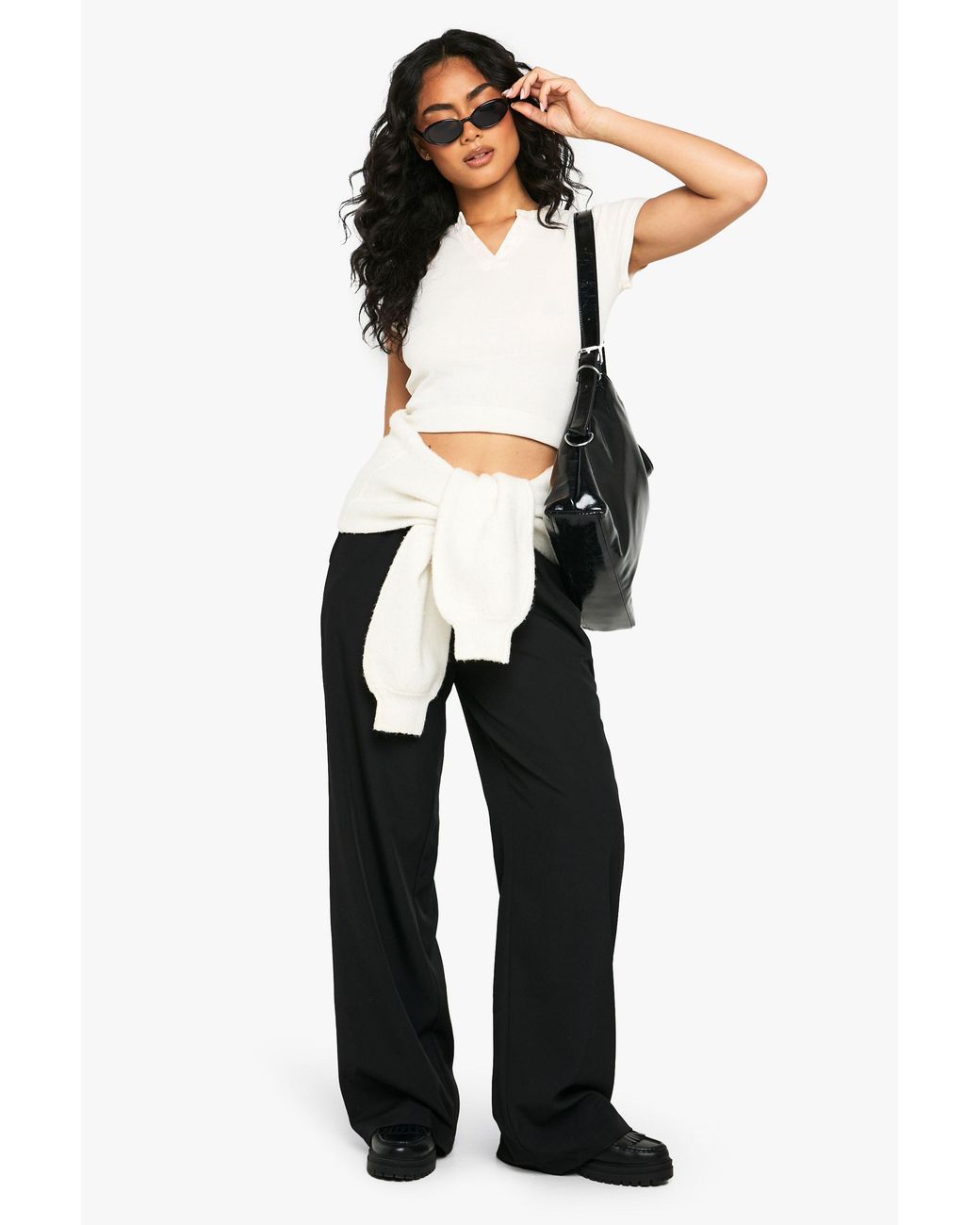 Boohoo Black Woven Marl Straight Leg Trouser