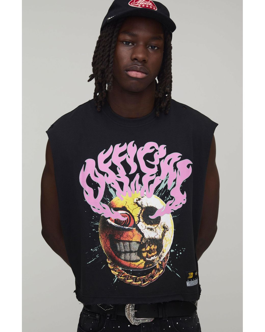 BoohooMAN Gray Oversized Shrunken Fit Official Graphic Tank for men