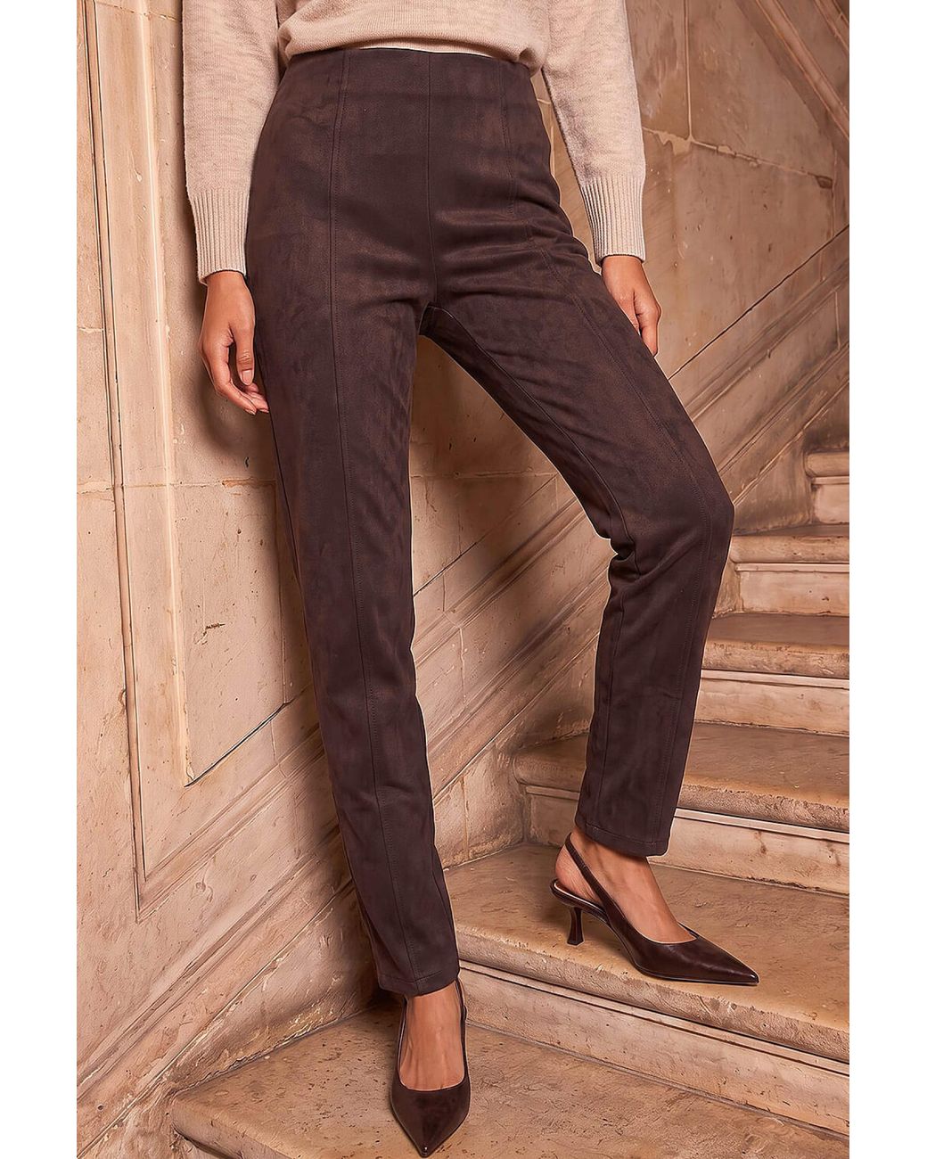 Roman Brown Faux Suede Trouser