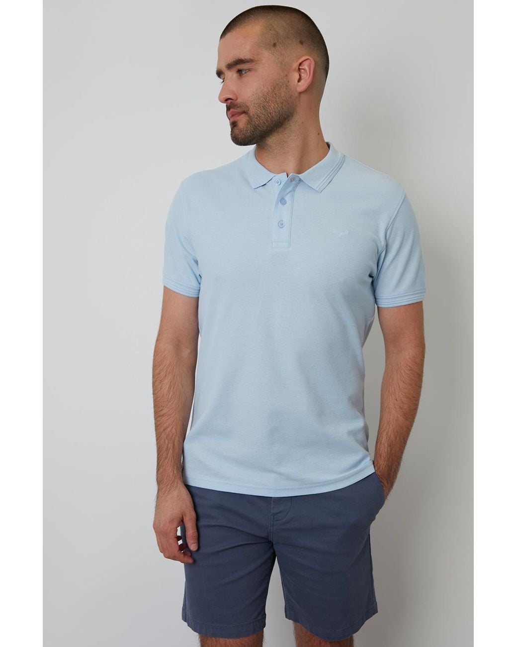 Threadbare Blue Light Cotton Pique Short Sleeve Polo Shirt for men