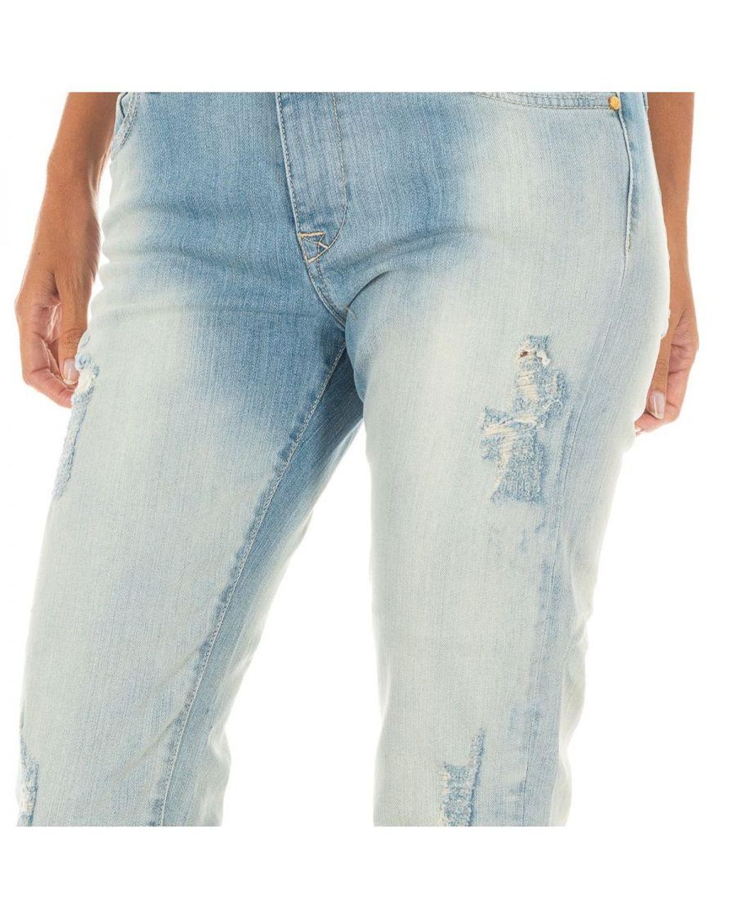 Met Blue Long Denim Pants With Straight Hem Cut 10Dbf0231