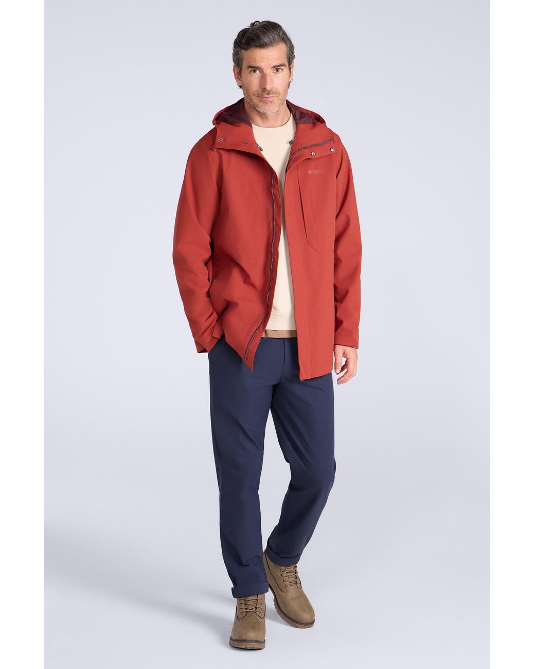 Mountain Warehouse Red 'Ridge' Waterproof Jacket Breathable Adjustable Hood Zipped Rain Coat for men