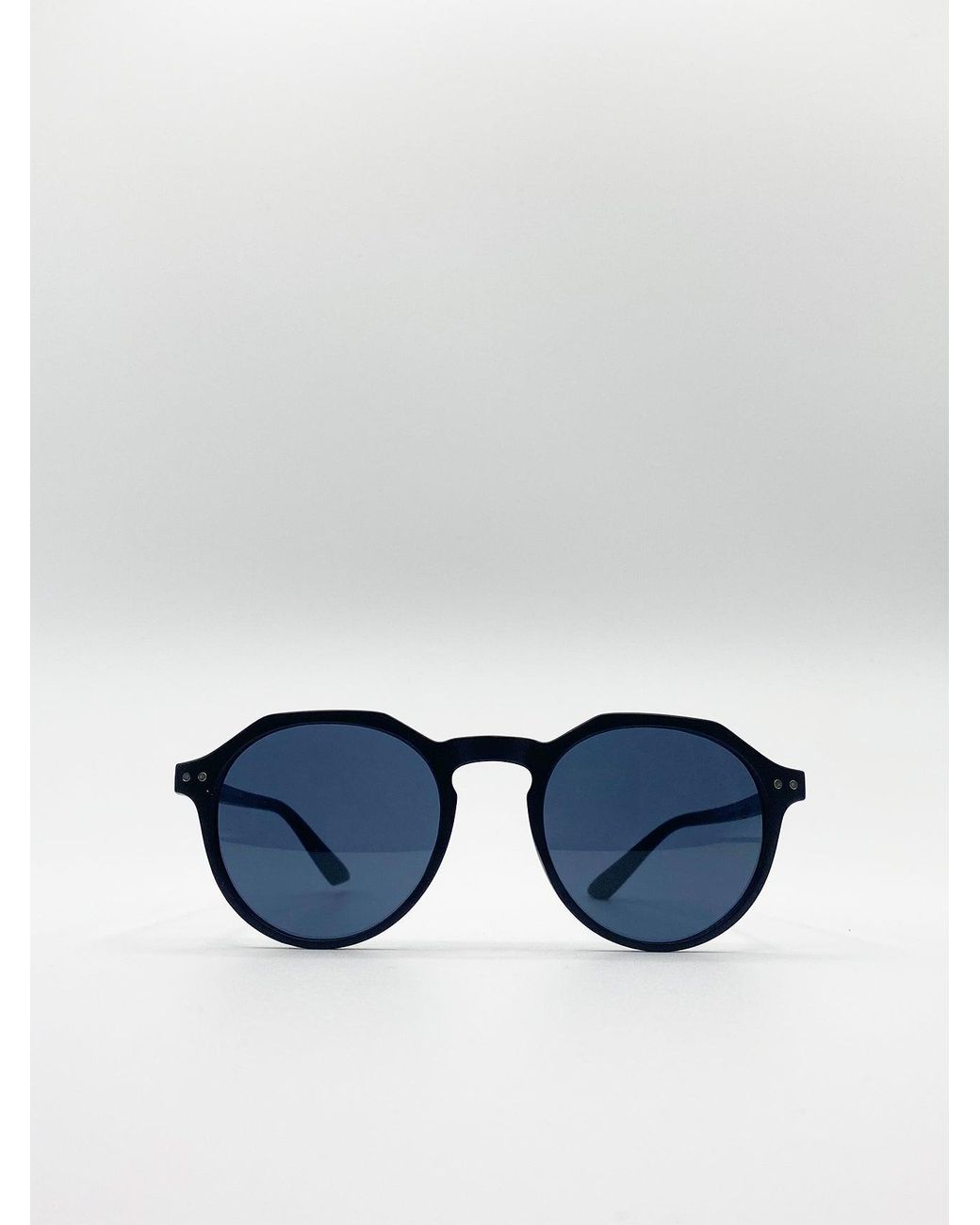 SVNX Blue Classic Preppy Sunglasses With Key Hole Nosebridge