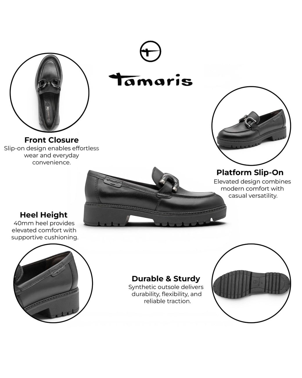 Tamaris Black Leather Loafer Comfort Shoes