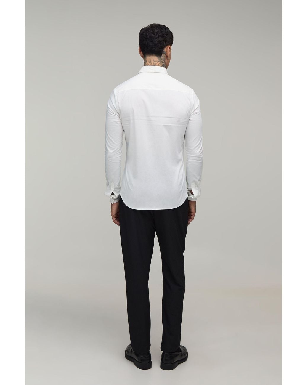 BoohooMAN White Tall Muscle Fit Long Sleeve Shirt for men