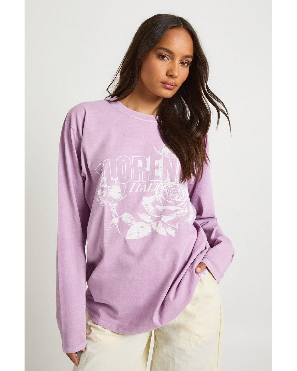 Boohoo Pink Florence Roses Printed Long Sleeve T-Shirt