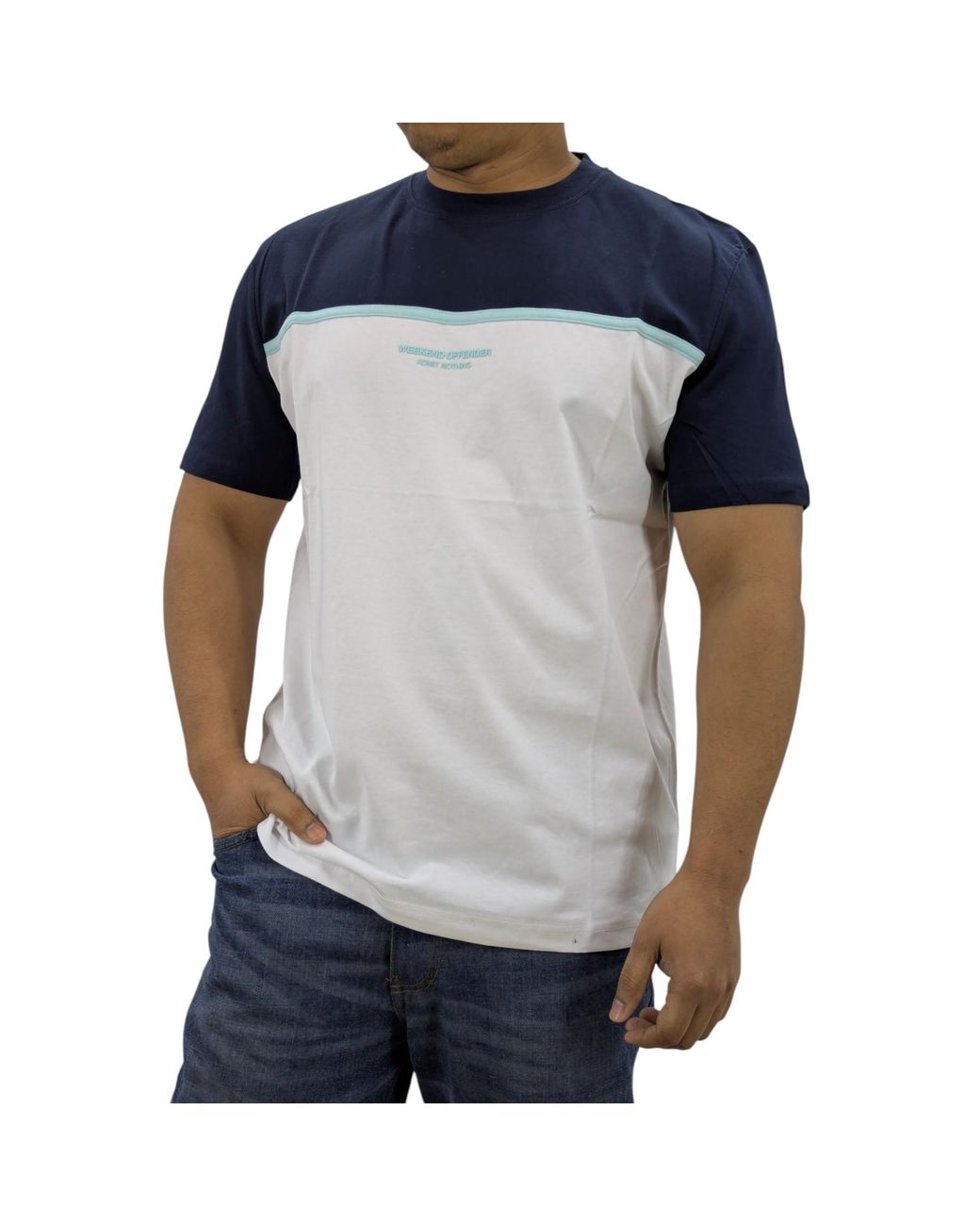 Weekend Offender Blue T Shirt Studio 54 Crew Neck Short Sleeve Casual Cotton Top for men