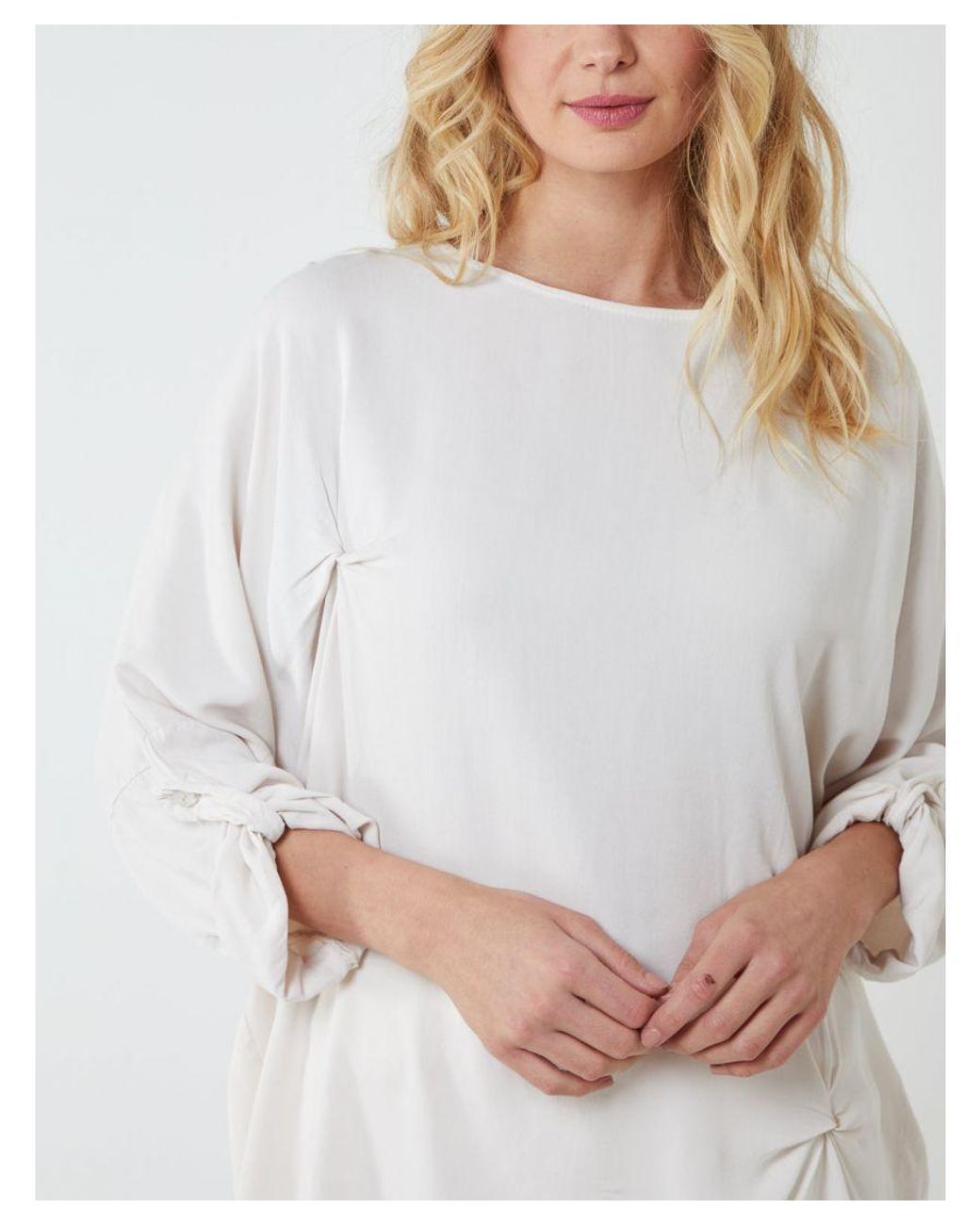 Blue Vanilla Gray Double Twist Oversize Turn Back Sleeve Top