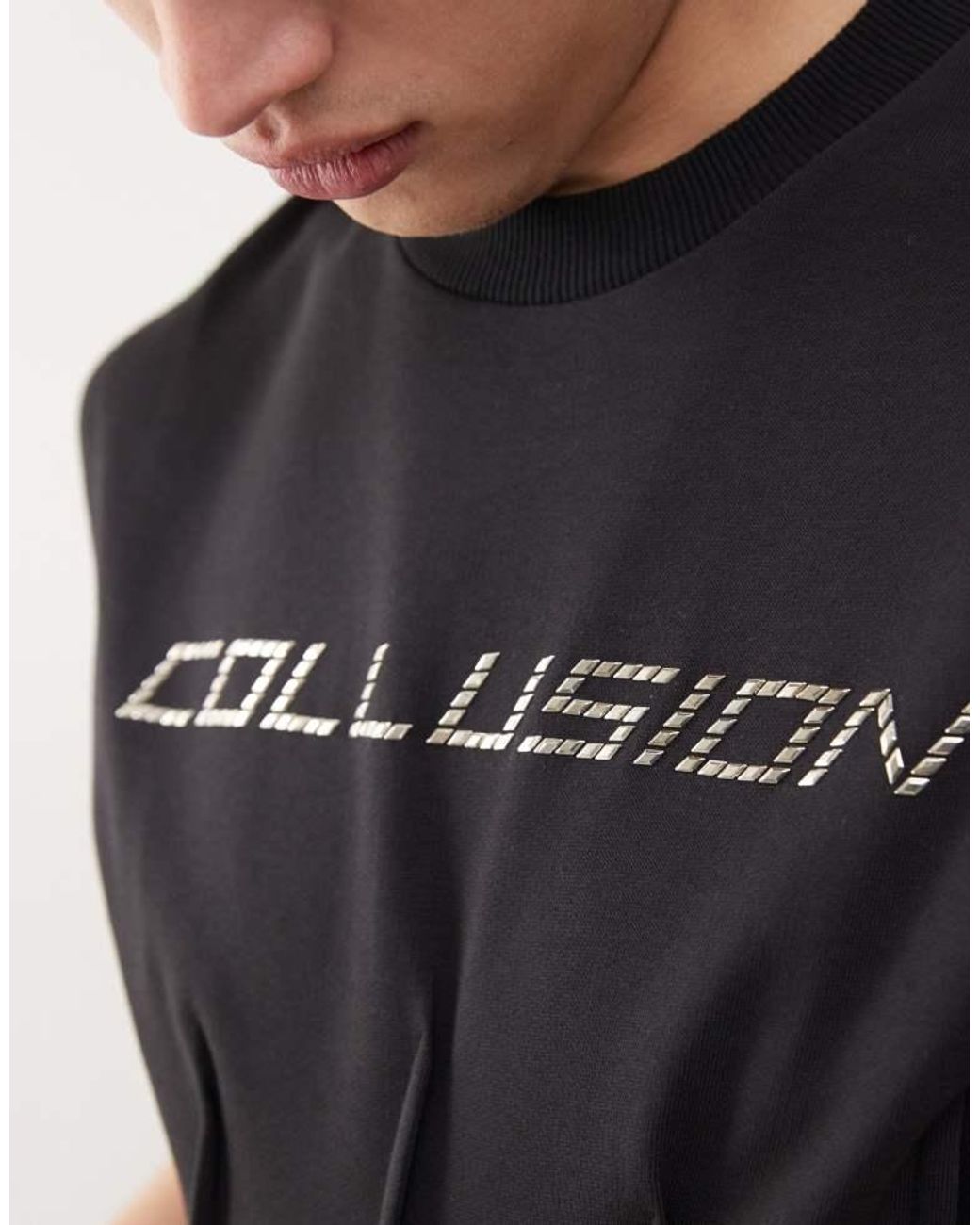 Collusion Black Corset Shrunken Sweat Tank With Metal Branding for men