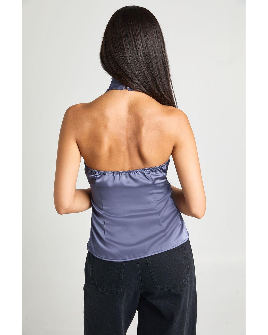 Boohoo Blue Satin High Cowl Neck Cami Top
