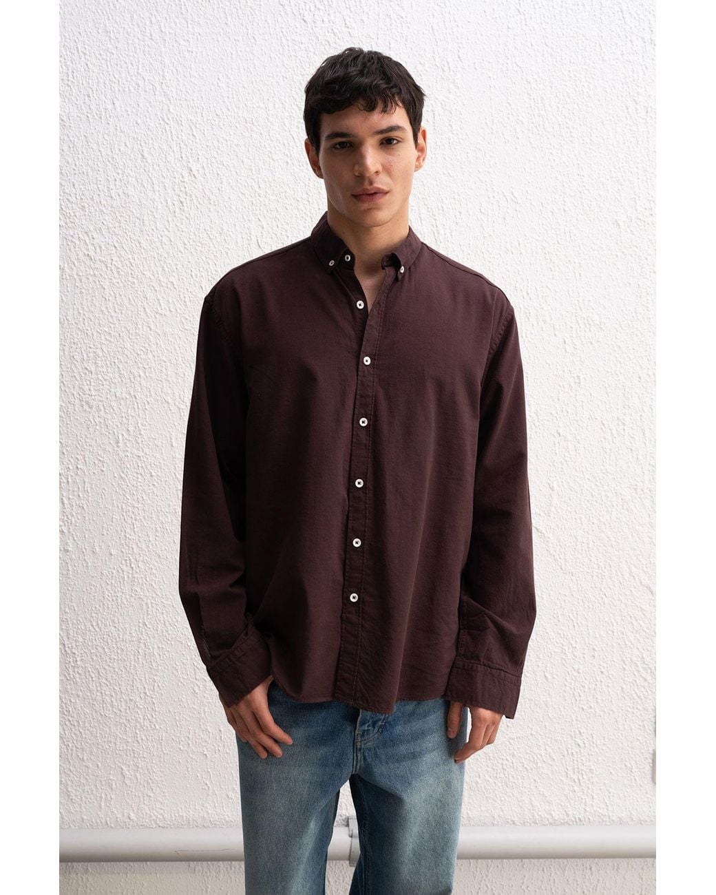 Giesto Blue Cotton Oversized Button-Up Shirt for men