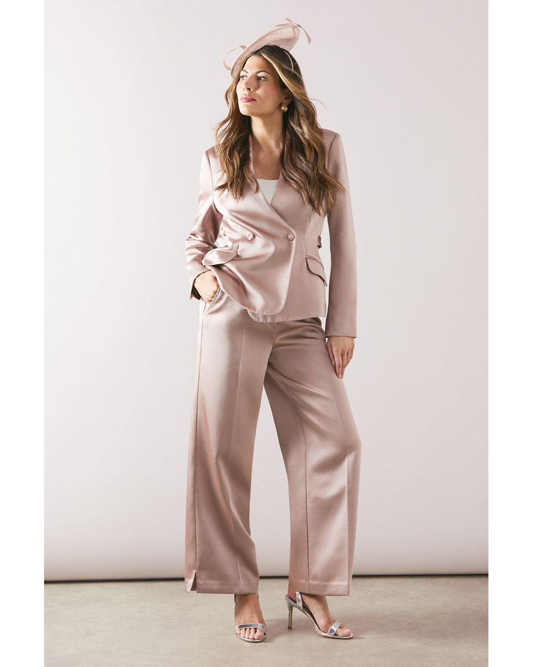 Collarless Double Breasted Suit Jacket